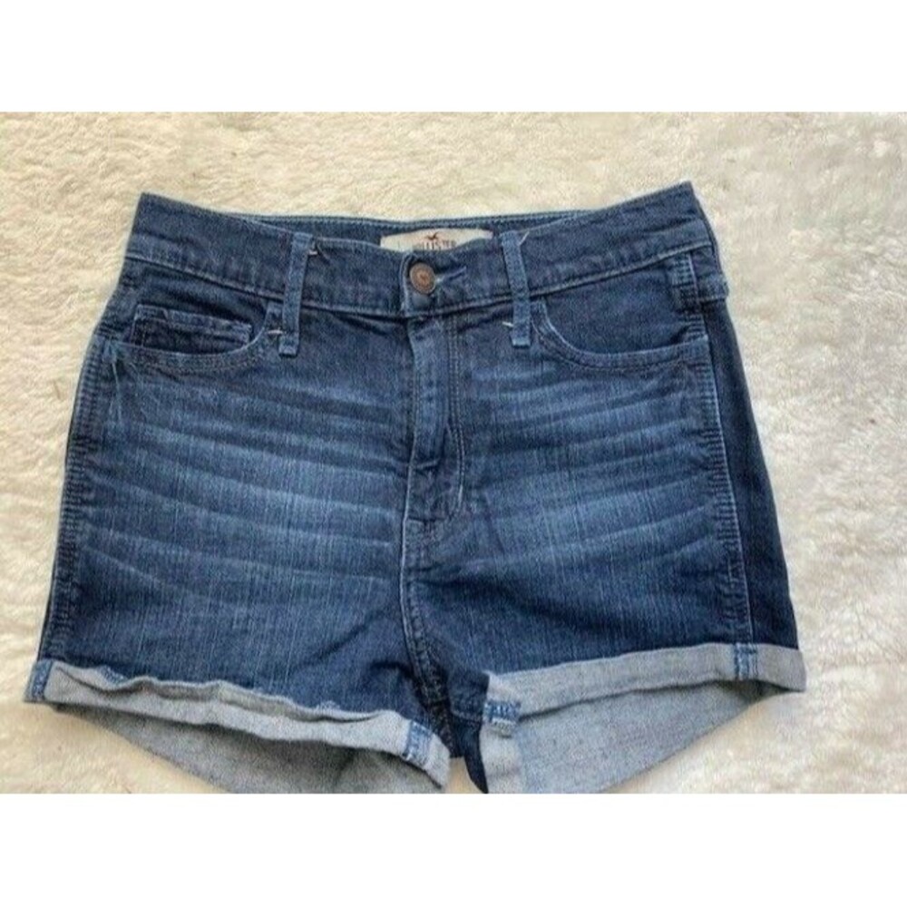 Hollister Juniors Size 1 Cuff Shorts Dark Wash Mid Rise Size 1 Stretch